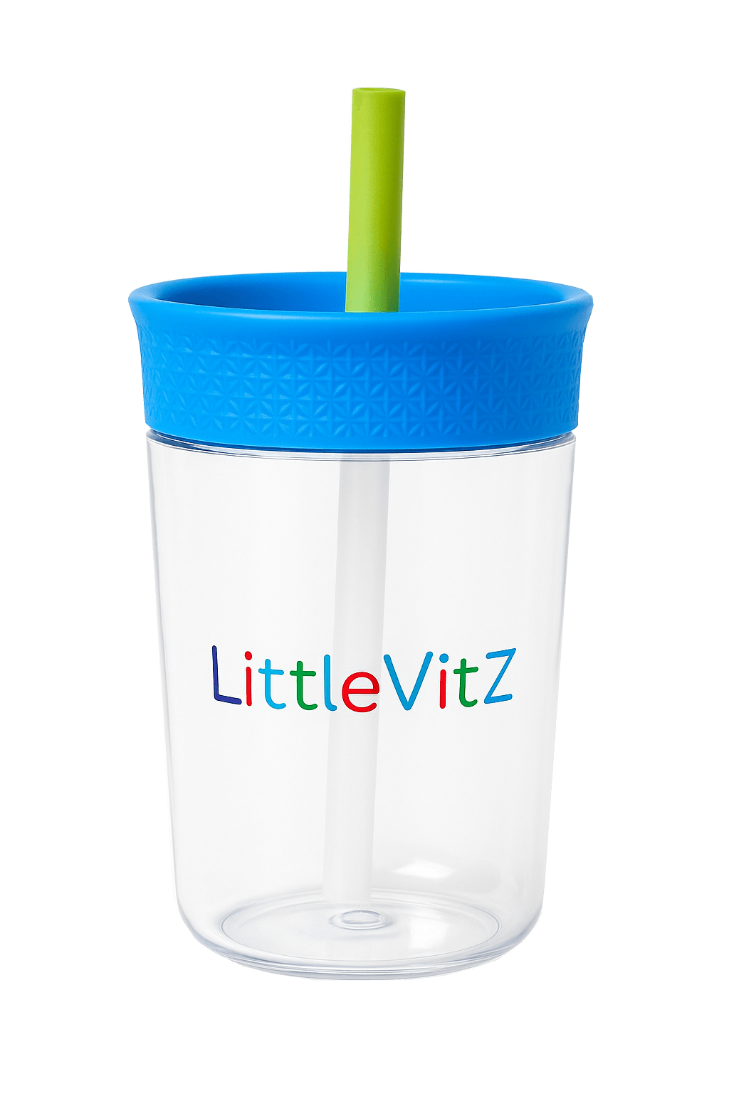 Kids tumbler showing clear cup and reusable straw
