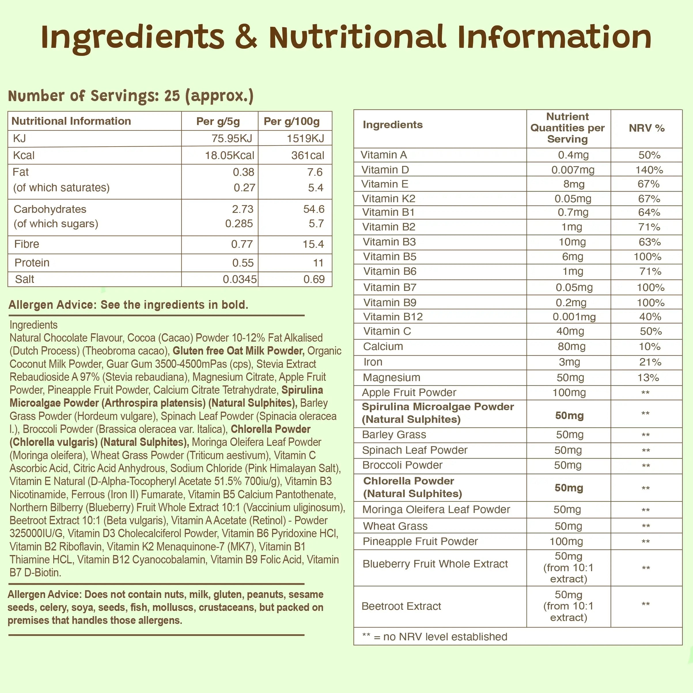Littlevitz Nutritional information and ingredients list