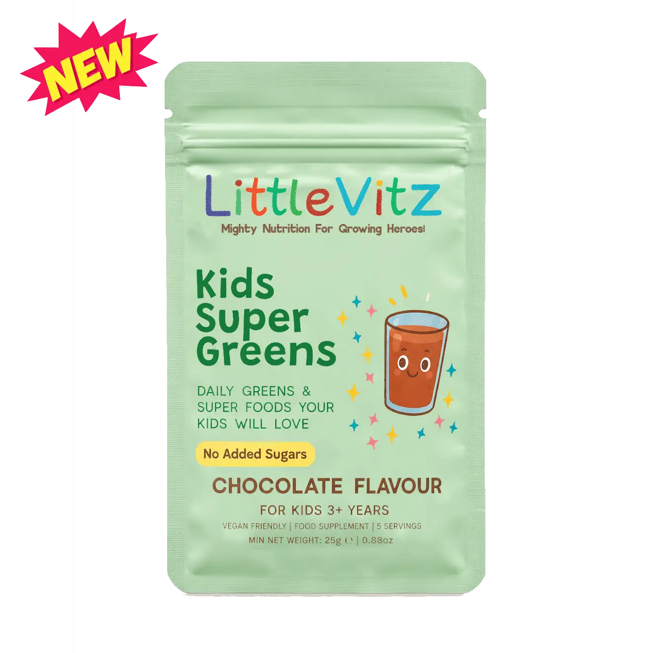 LittleVitz Trial & Travel Pouch Main Image, 5 servings pouch for people to try LittleVitz Chocolate Powder.